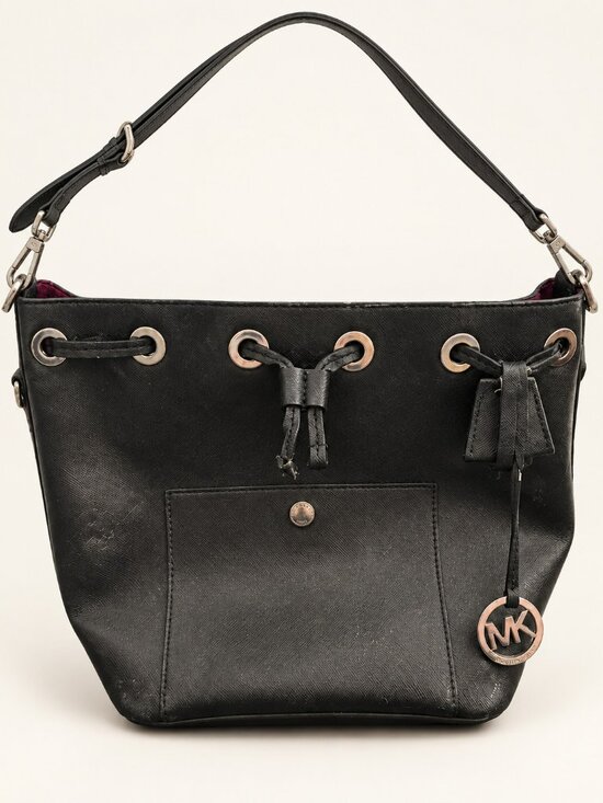 Michael Kors Handbags - Michael Kors Black Drawstring Bucket Bag with MK Charm & Long Strap